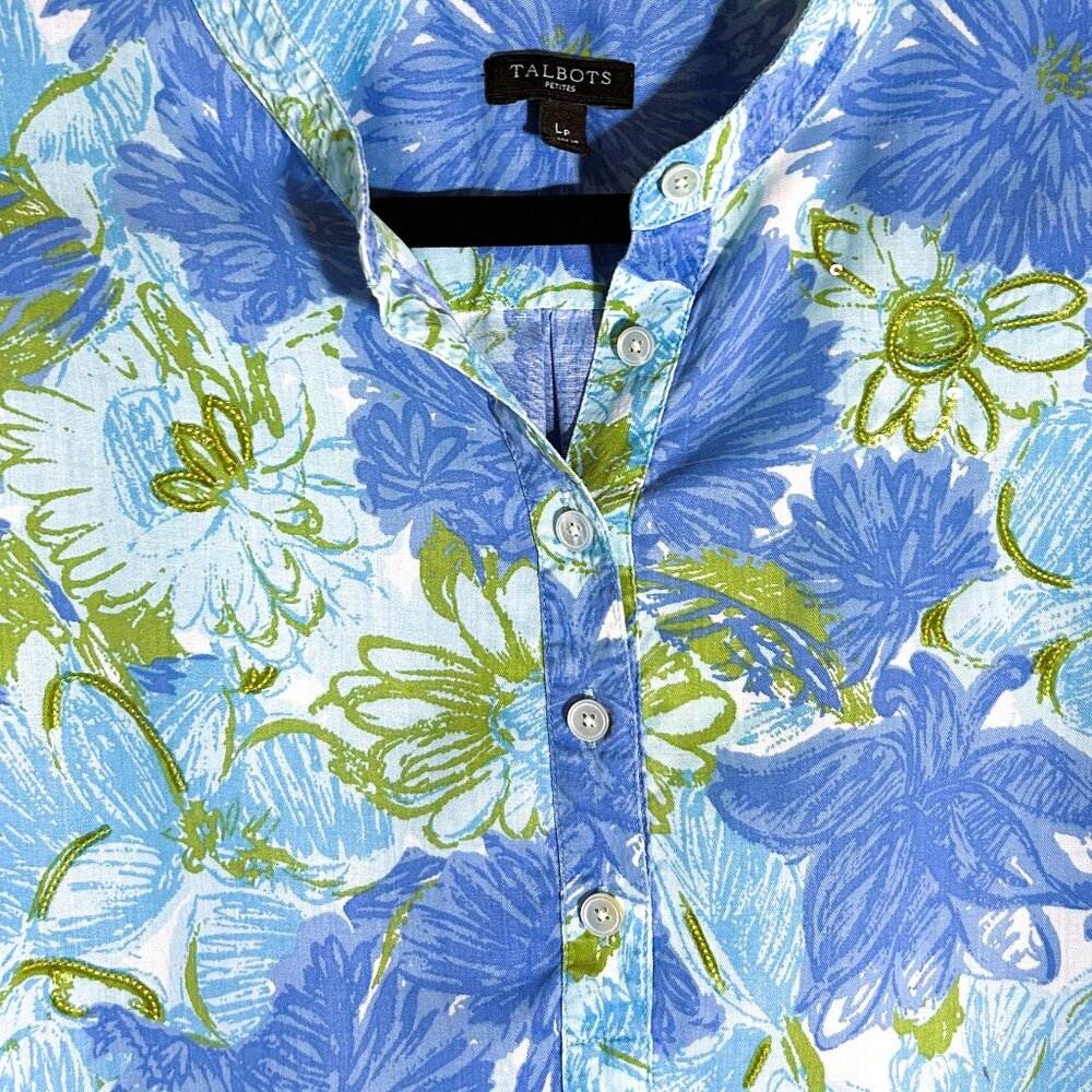 Talbots Blue Green Floral Tunic Blouse - Picture 2 of 7